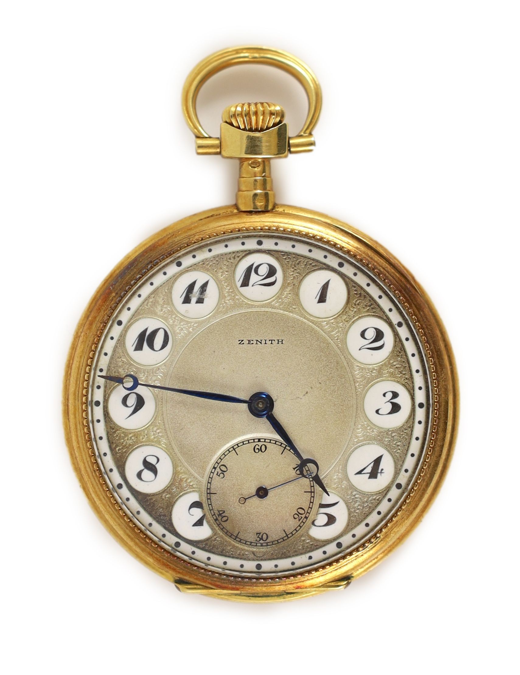 A Swiss 18ct gold Zenith keyless dress pocket watch